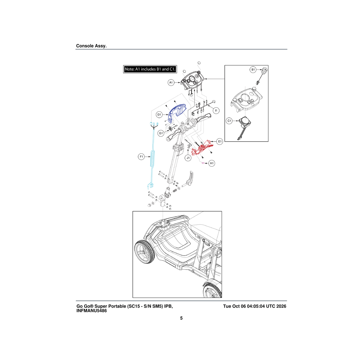Pride Mobility DGN2400491 top console assembly parts diagram