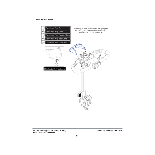 Pride Mobility DGN2401587 tiller cover assembly white camo parts diagram
