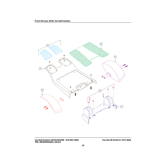 Pride Mobility DGN2402016 front fender left (innuovo: 3901-pa-005) parts diagram