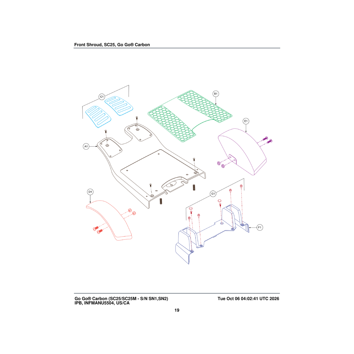 Pride Mobility DGN2402018 (innuovo: 3901-pa-010) front deck shroud assembly parts diagram