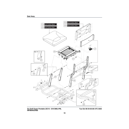 Pride Mobility DGN2402123-419C black seat cushion assembly parts diagram
