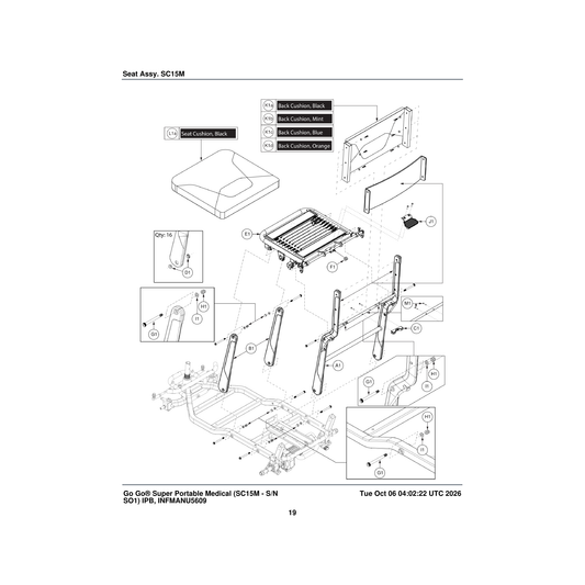 Pride Mobility DGN2402124-021C orange back cushion assembly parts diagram