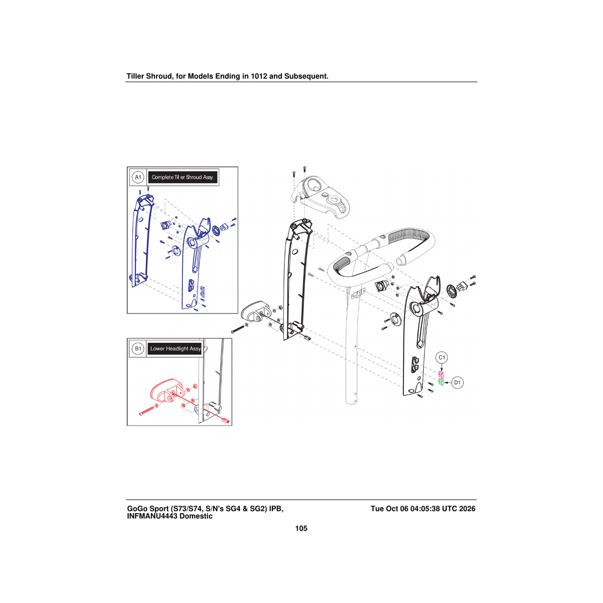 Pride Mobility DGN2404424 tiller shroud assembly parts diagram