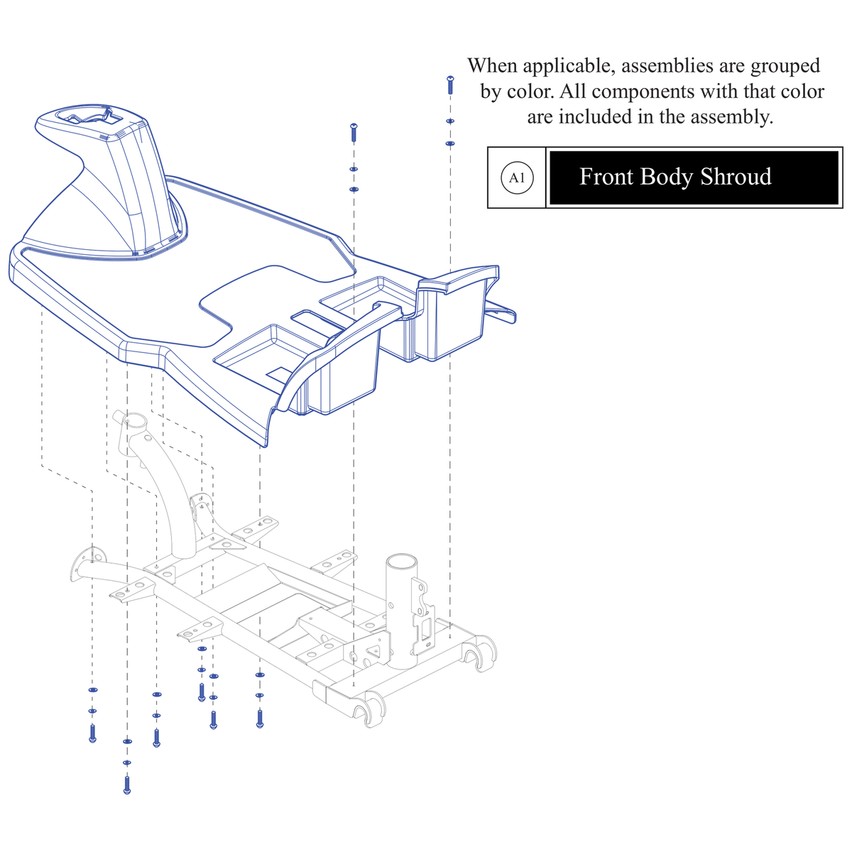 Pride Mobility DGN2500432 front body shroud assembly red parts diagram