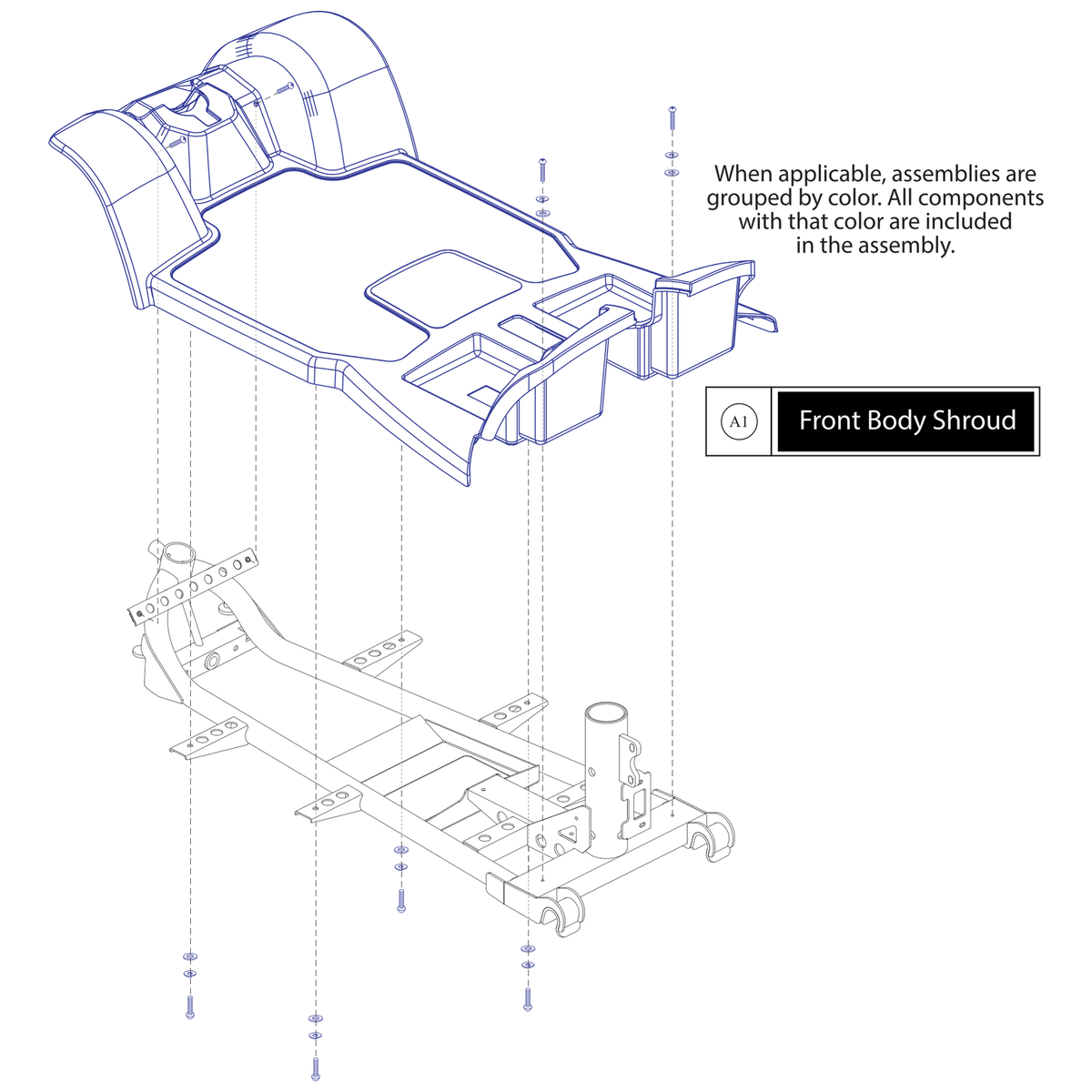 Pride Mobility DGN2500436 front body shroud assembly red parts diagram