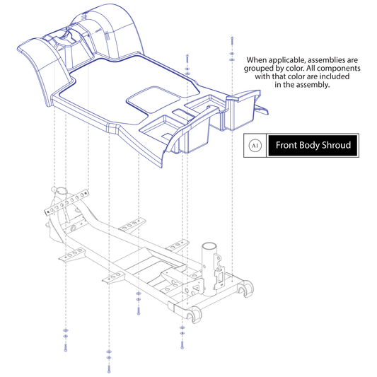 Pride Mobility DGN2500436 front body shroud assembly red parts diagram