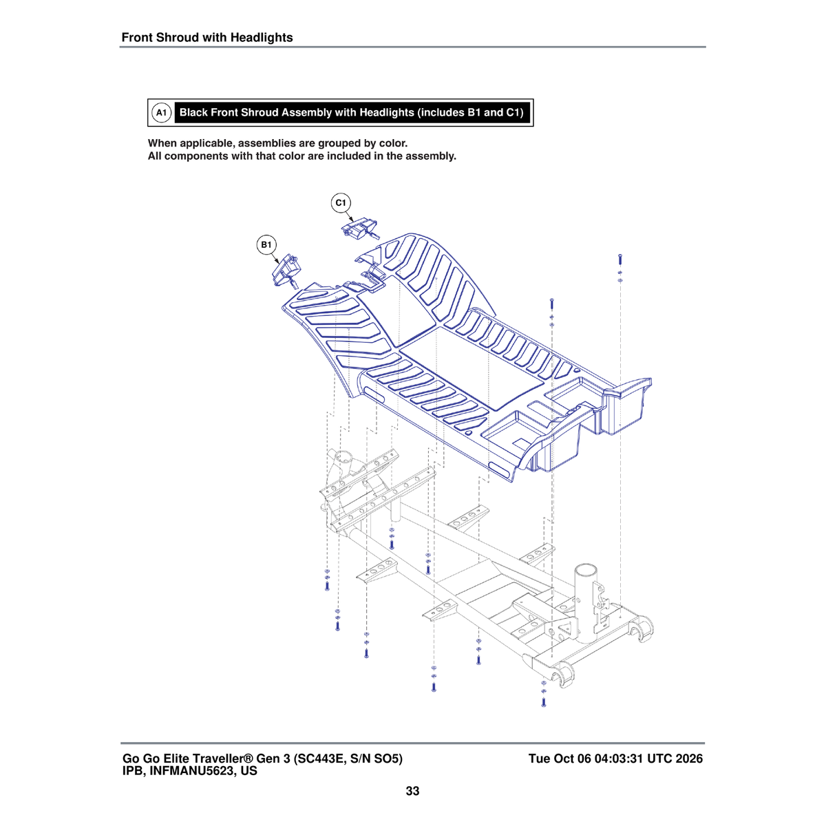 Pride Mobility DGN2505621 Front Shroud Assembly parts diagram