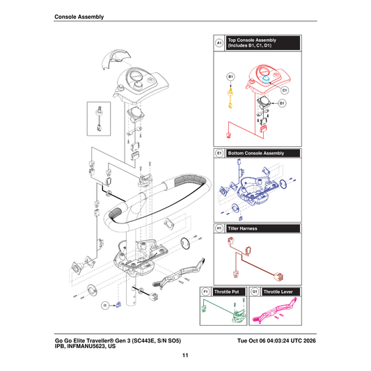Pride Mobility DGN2505680 Console Bottom Shroud Assembly parts diagram