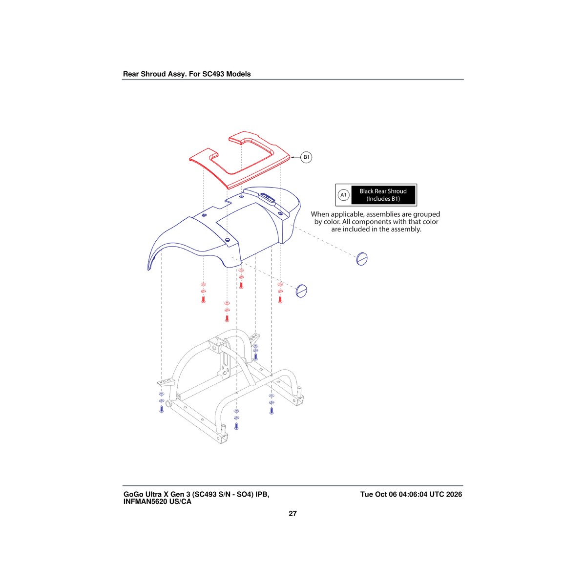 Pride Mobility DGN2507910 rear body shroud assembly black with texture parts diagram