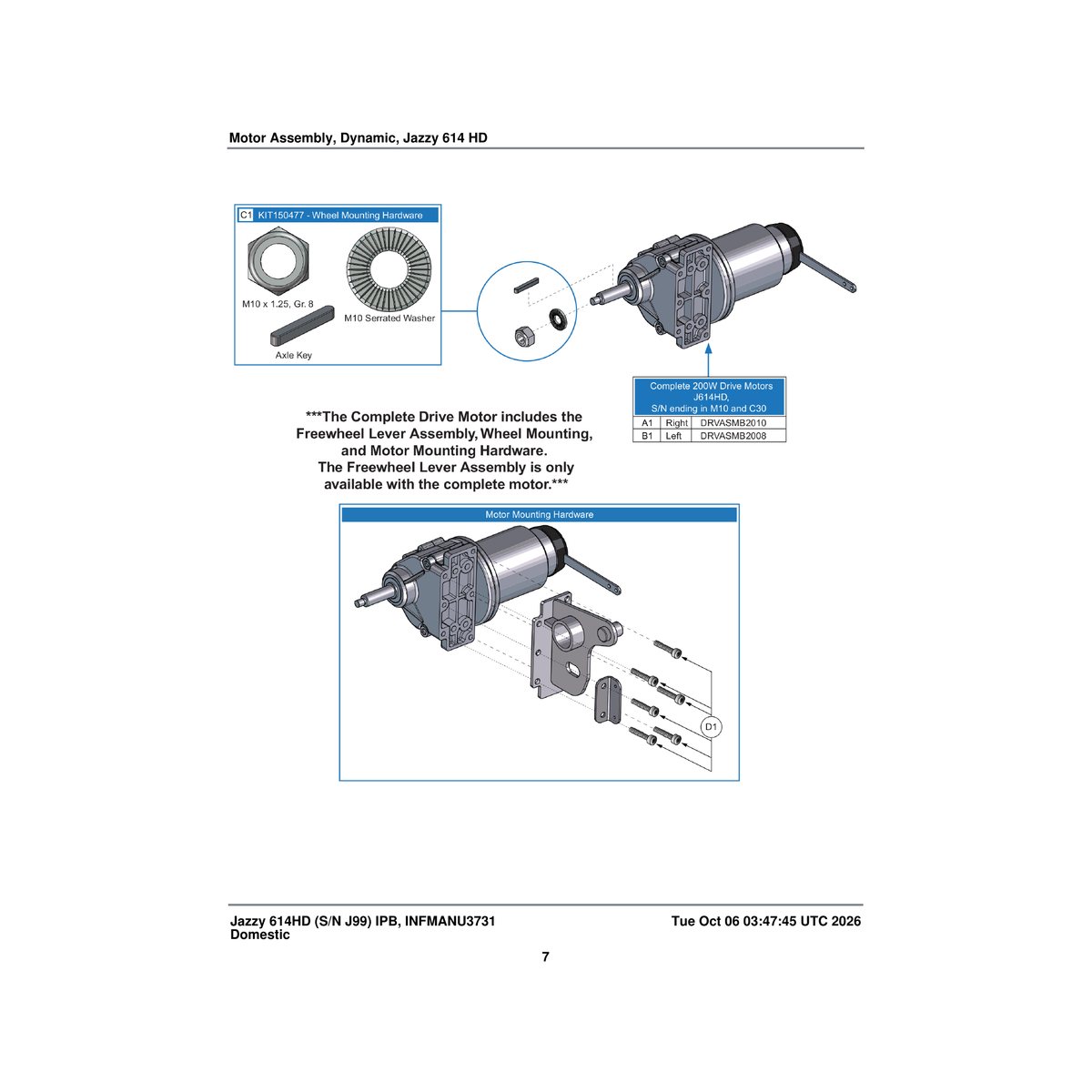 Pride Mobility DRVASMB2008 drive motor assembly inline 200 watt with gearbox left jazzy614hd parts diagram
