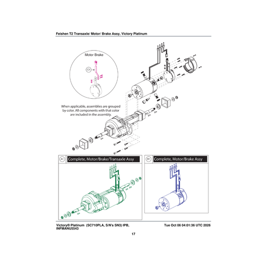 Pride Mobility DRVASMB2135 10.5kmh t2 motor motor assembly with brake (feishen: fs400h.04) parts diagram