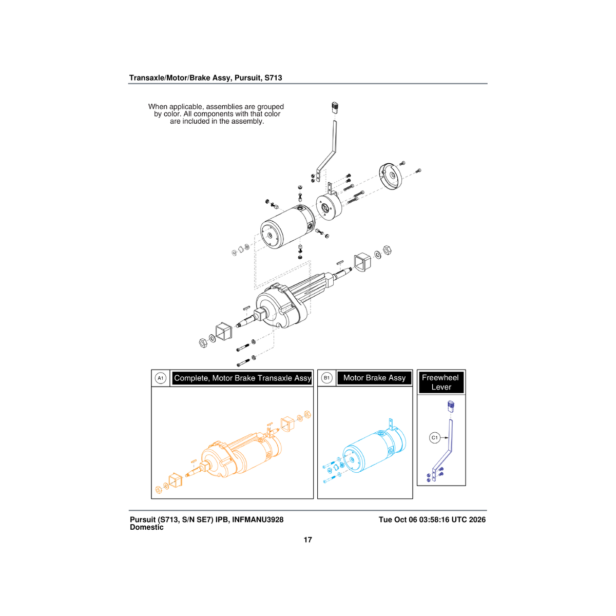 Pride Mobility DRVASMB2229 short shaft motor assembly tapered shaft mts m4 transaxle/motor/brake 12.3 kph 3300rpm/14. parts d