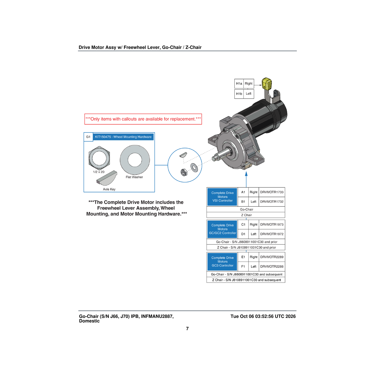 Pride Mobility DRVASMB2289 drive motor assembly go chair gc3 controller right parts diagram