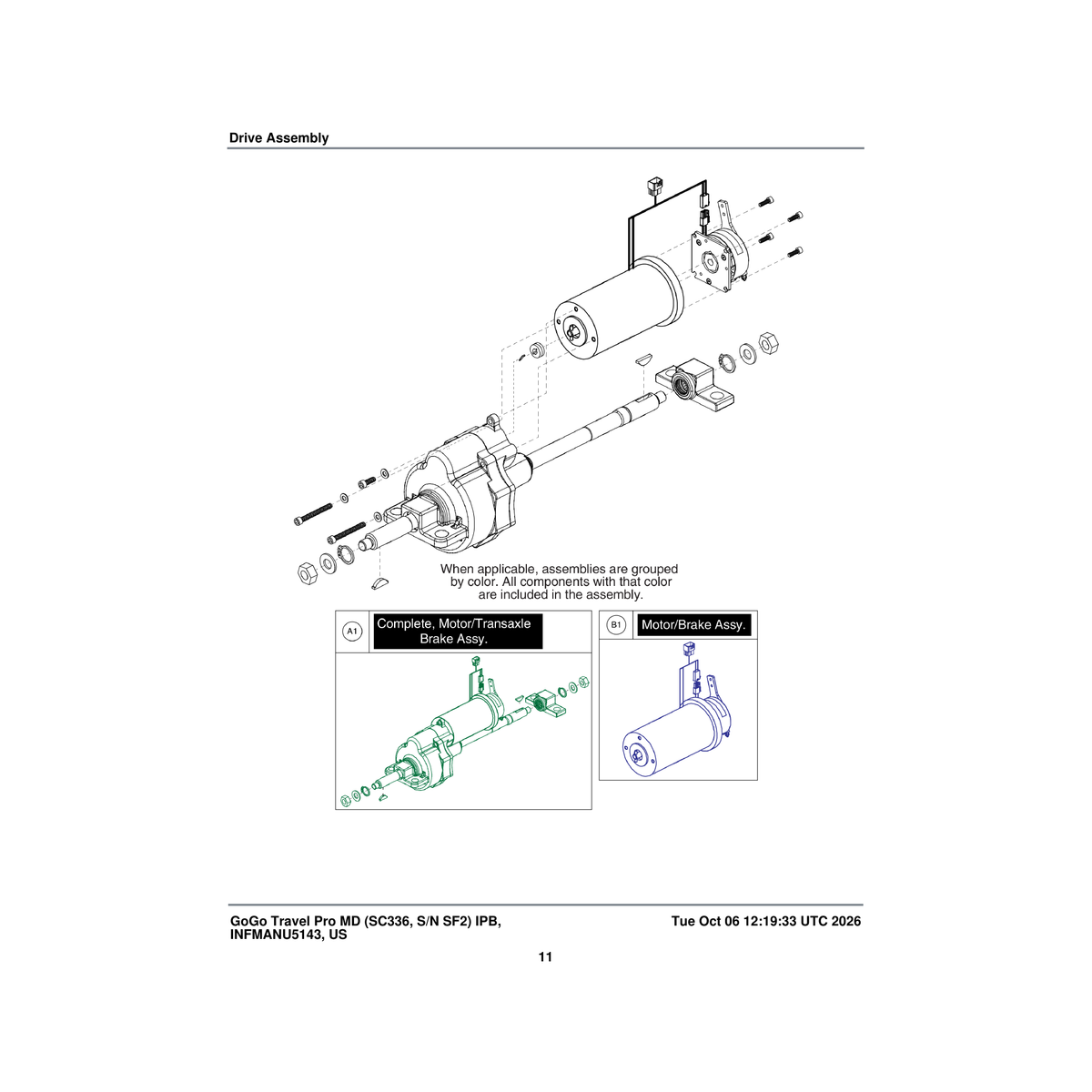 Pride Mobility DRVASMB2290 transaxle/motor/brake motor assembly go go es with lihoo parts diagram