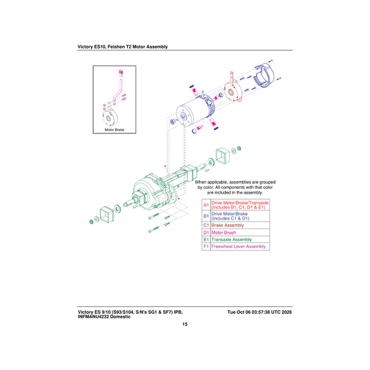 Pride Mobility DRVASMB2465 feishen t2 motor with brake motor assembly 3900rpm motor parts diagram