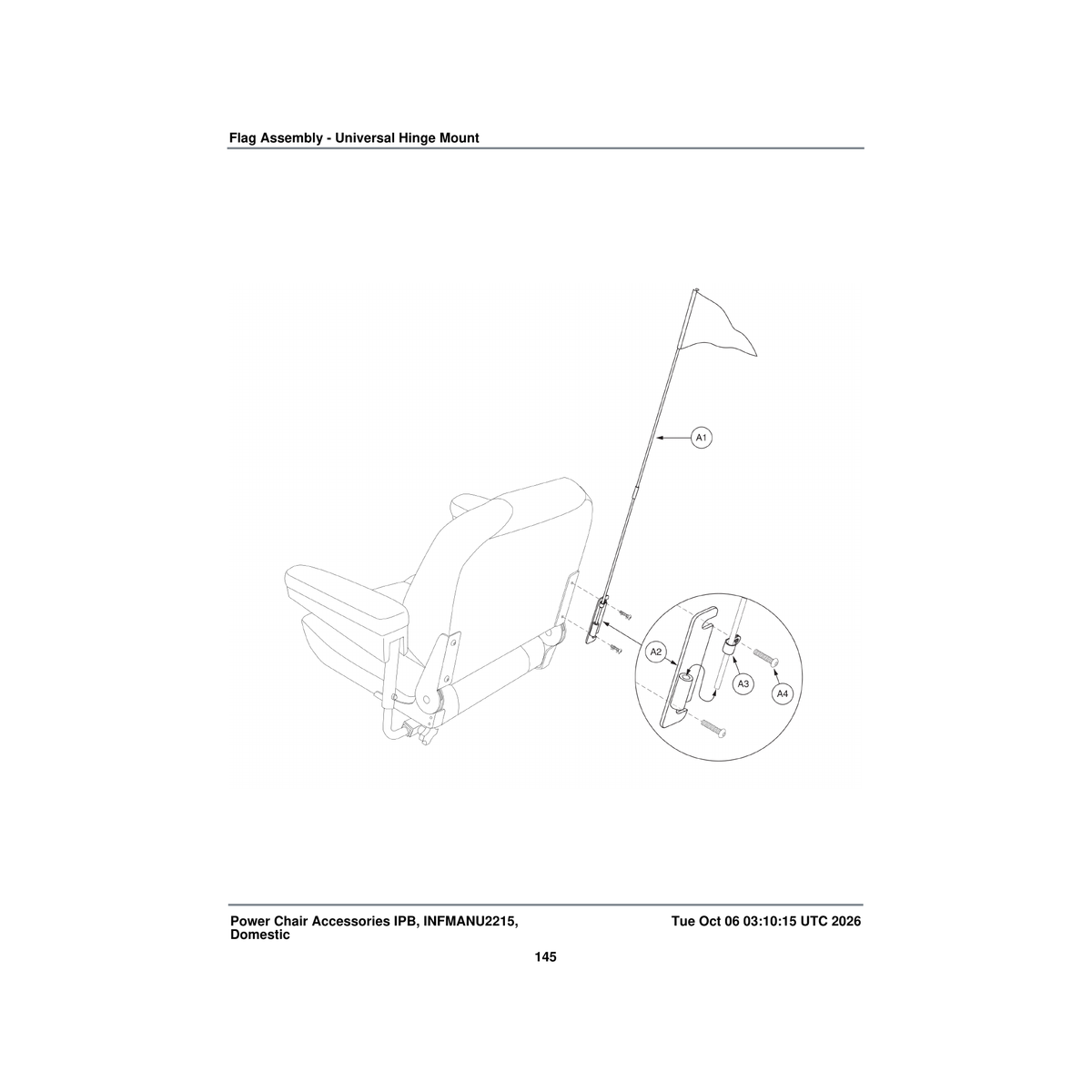 Pride Mobility DWR1000B290 weldment safety flag holder large head hinge screw parts diagram