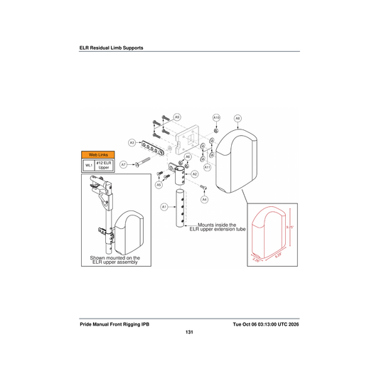 Pride Mobility DWR1000B387 calf pad bracket weldment parts diagram