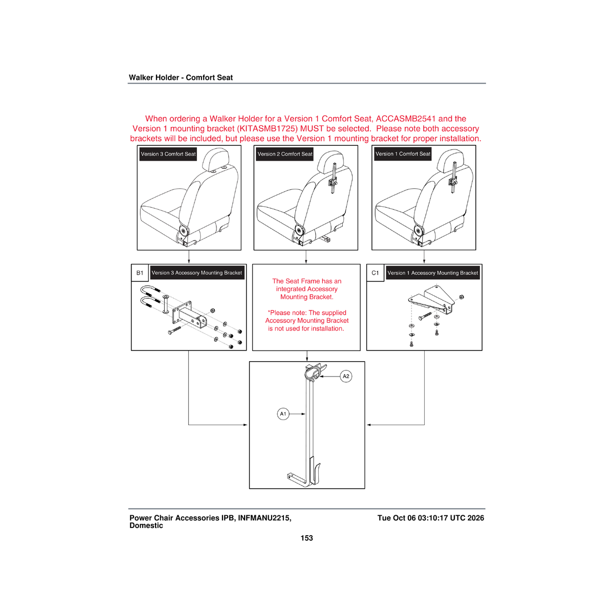 Pride Mobility DWR1000D010B walker holder weldment textured parts diagram