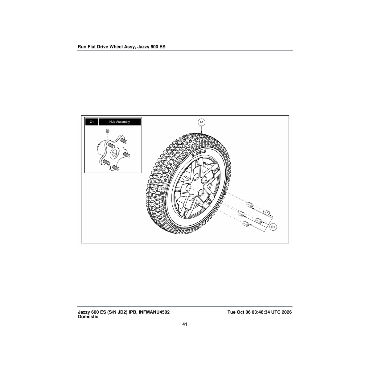 Pride Mobility DWR1005B049 nut lug 5/16-24 zinc parts diagram