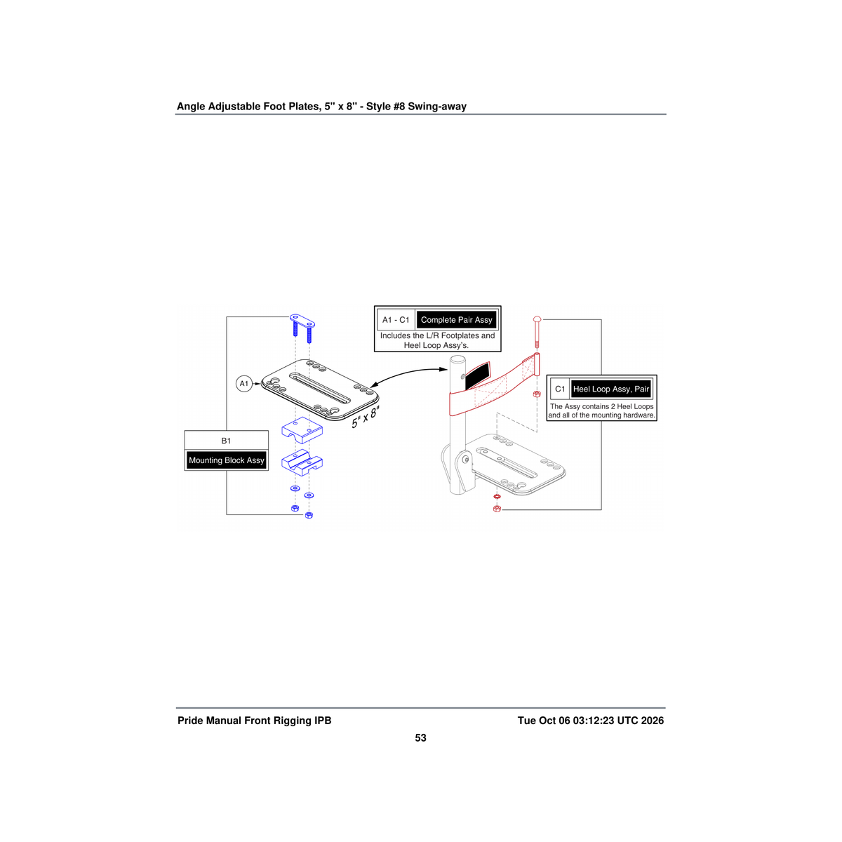 Pride Mobility DWR1010D247 footplate 5 inch x 8 inch with mat parts diagram