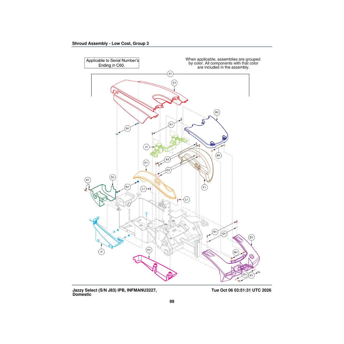 Pride Mobility DWR1060E019C shroud red solid color fender left jazzyselect e-1060-019 parts diagram