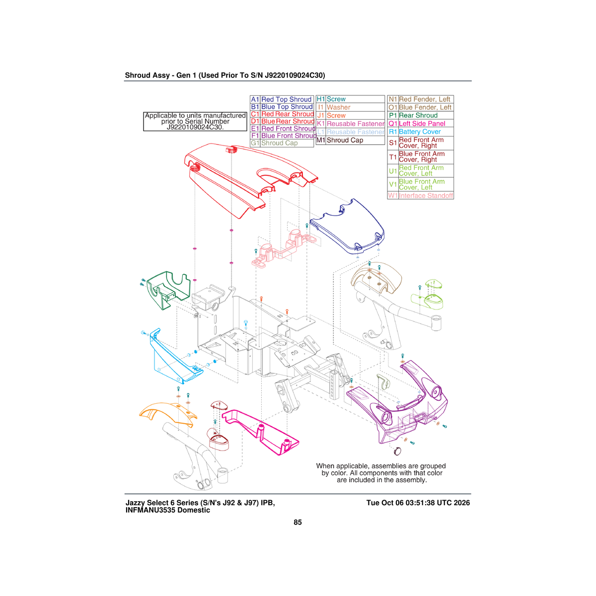 Pride Mobility DWR1060E025B shroud painted blue fender left jazzyselect6 e-1060-025 parts diagram