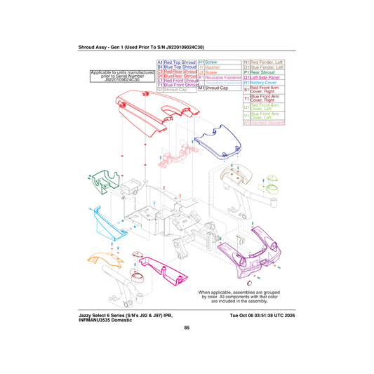 Pride Mobility DWR1060E026B shroud painted blue fender right jazzyselect6 e-1060-026 parts diagram