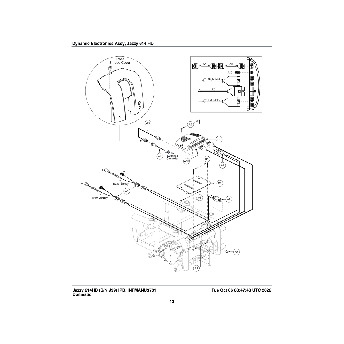 Pride Mobility DWR1061H001 harness battery cable jazzy614 parts diagram