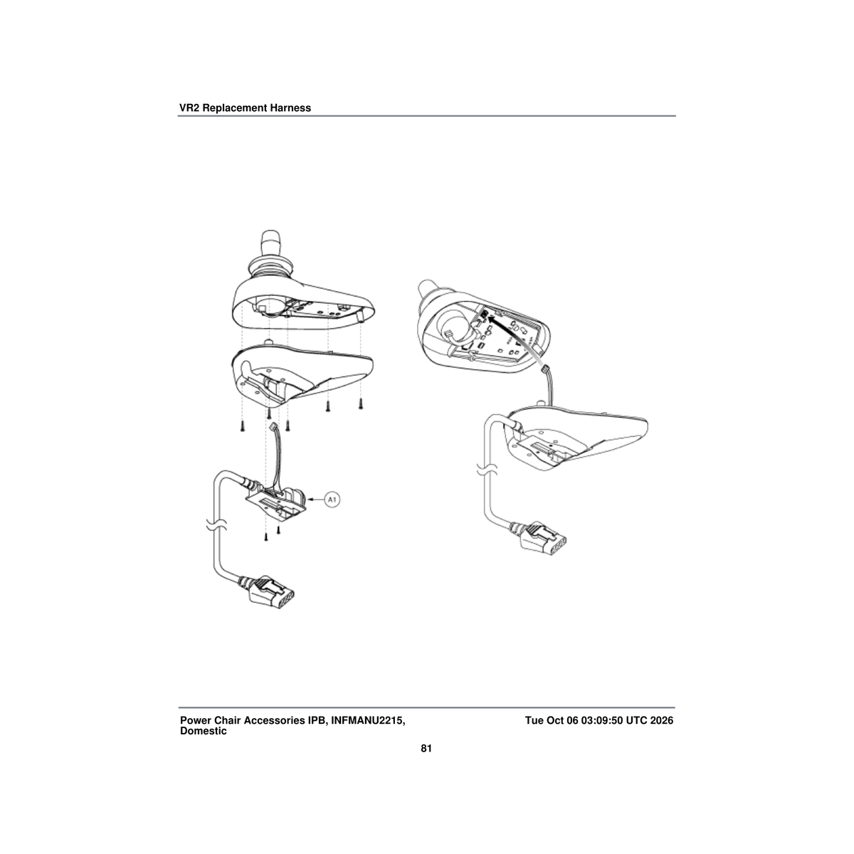 Pride Mobility DWR1111H077 harness main cable vr2 parts diagram