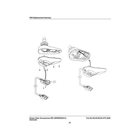 Pride Mobility DWR1111H077 harness main cable vr2 parts diagram