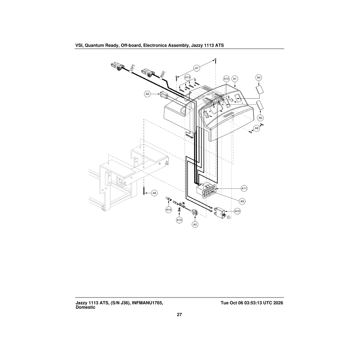 Pride Mobility DWR1116H034 harness power take off(pto)/inhibit vsi parts diagram