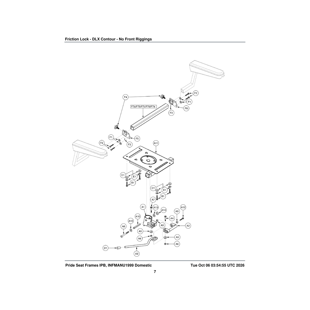 Pride Mobility DWR1200C122D seat cross bar 18 inch parts diagram