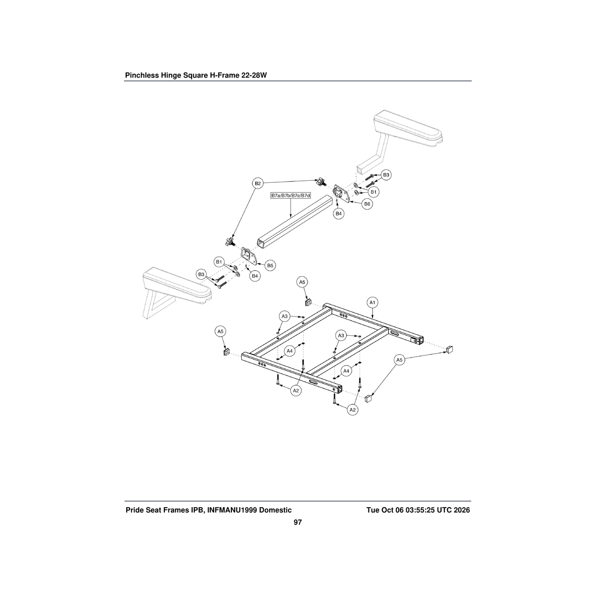 Pride Mobility DWR1200C122N seat cross bar 28 inch parts diagram