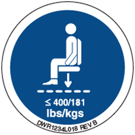 Pride Mobility DWR1234L018 decal icon maximum weight capacity 400lbs/180kg