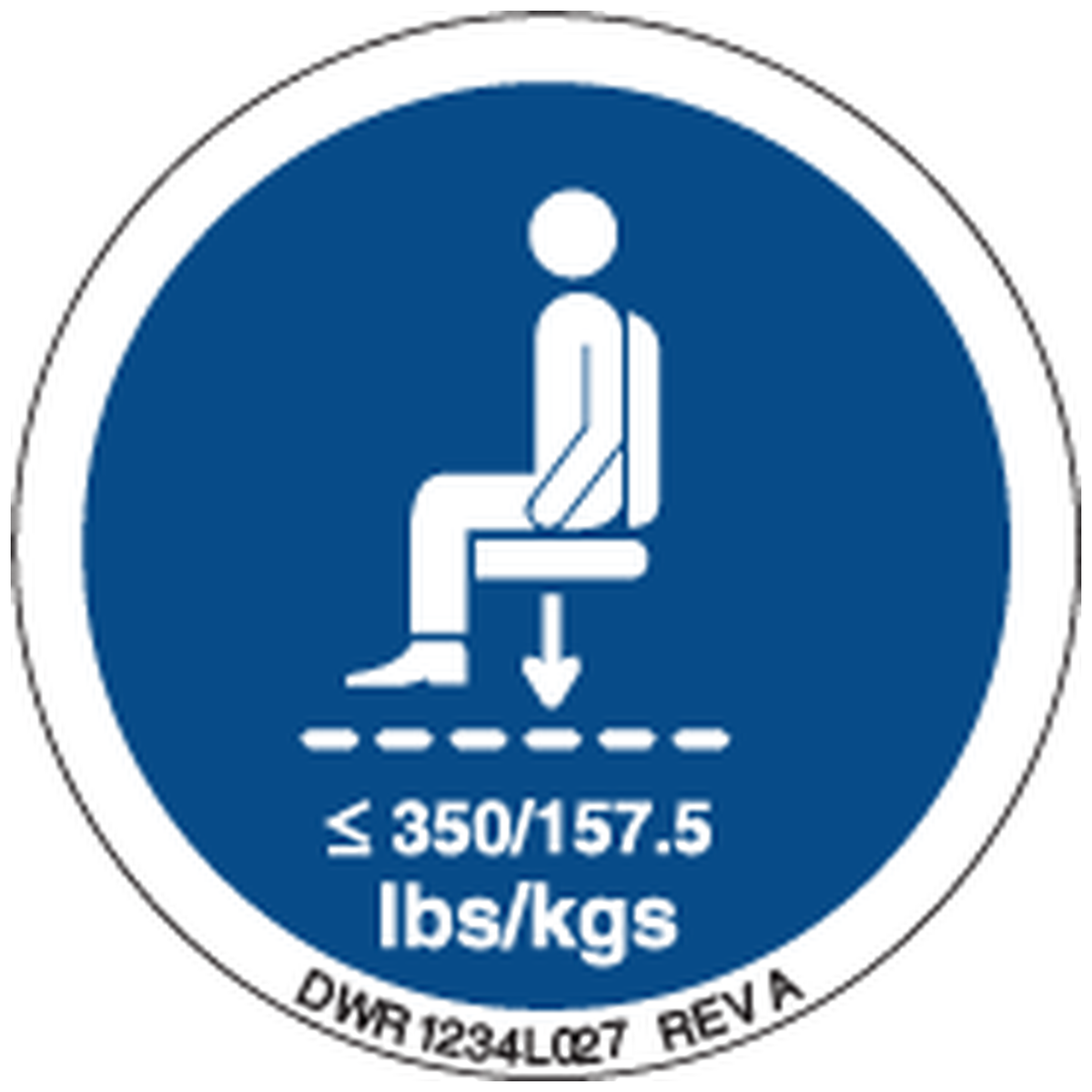 Pride Mobility DWR1234L027 decal icon maximum weight capacity 350lbs/157.5kg