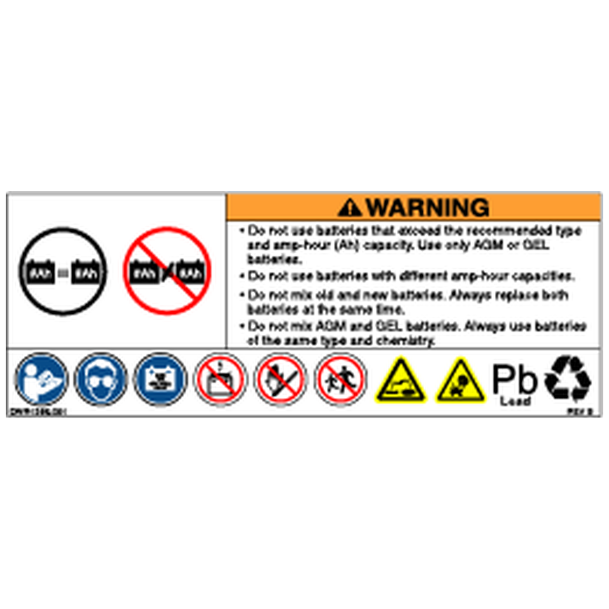 Pride Mobility DWR1235L061 decal battery warnings