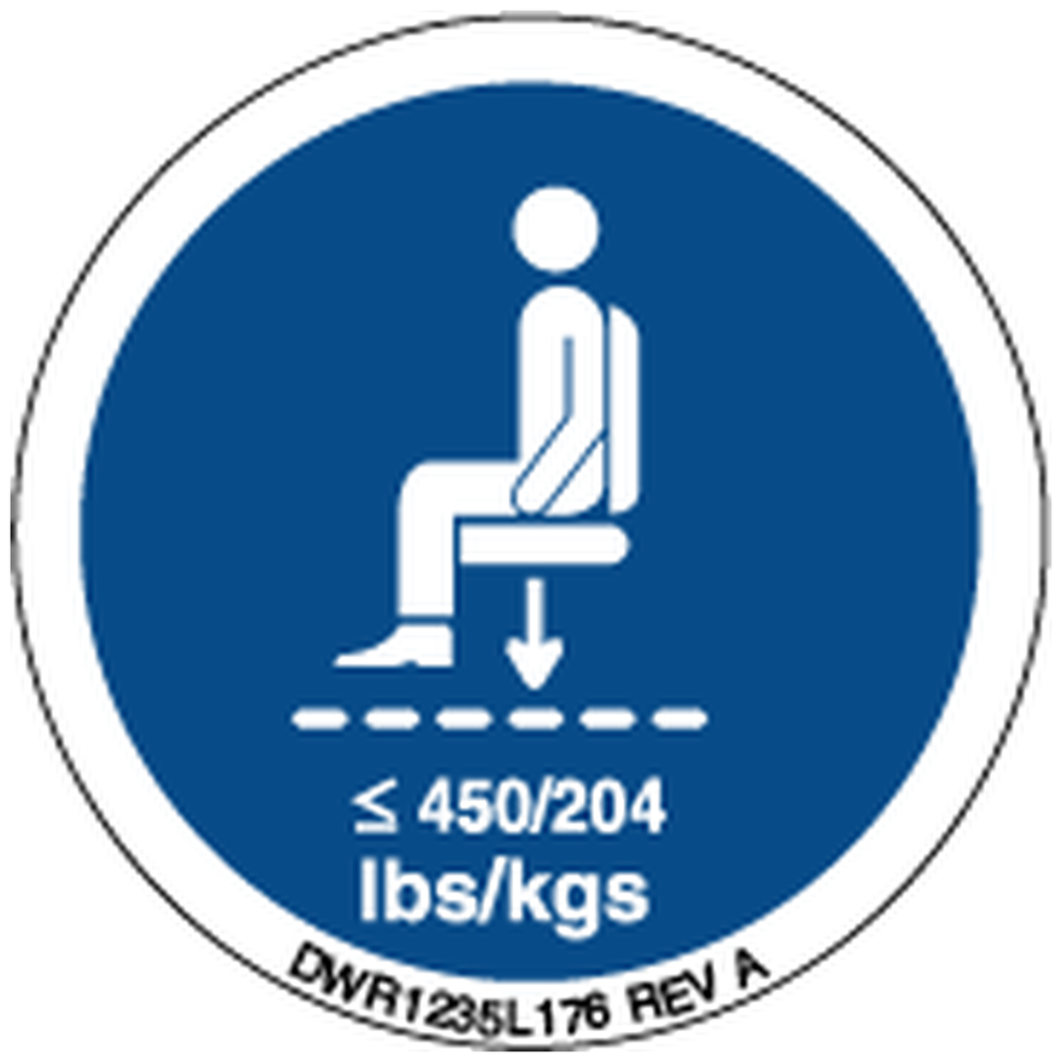 Pride Mobility DWR1235L176 decal icon maximum weight capacity 450lbs/204kg