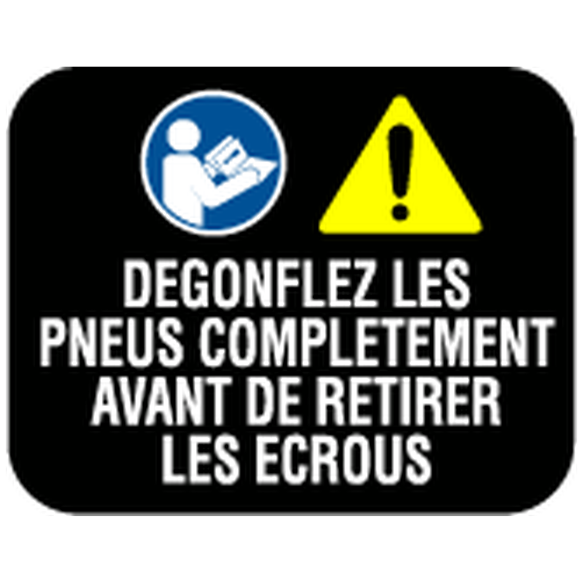 Pride Mobility DWR1235L516 decal warning deflate tire completely french