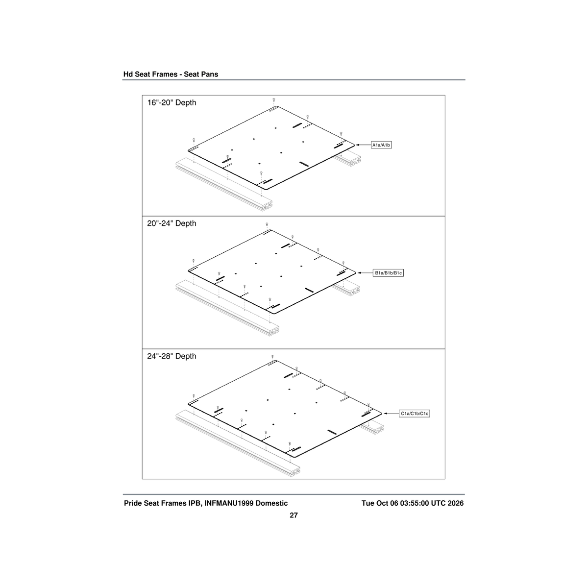 Pride Mobility DWR1360E110 base seat plate 28 inch -32 inch wide x 16 inch -20 inch parts diagram