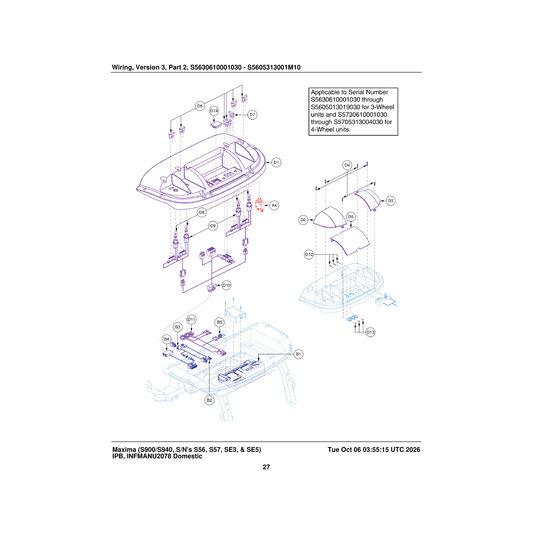 Pride Mobility DWR2010H011 harness rear lights -v parts diagram