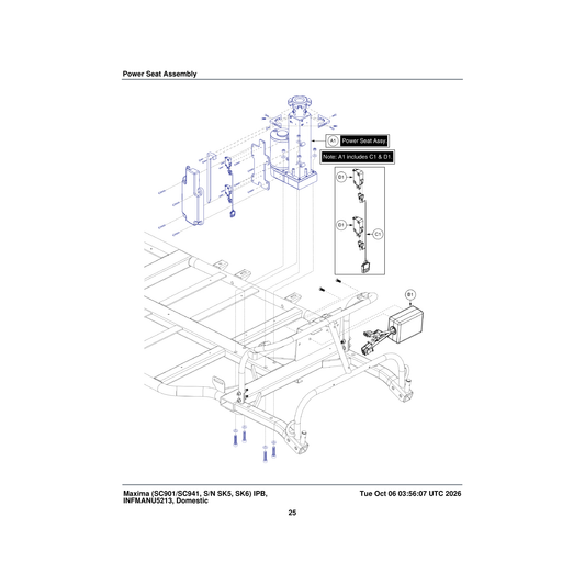 Pride Mobility DWR2010H016 harness inhibit power seat -v parts diagram