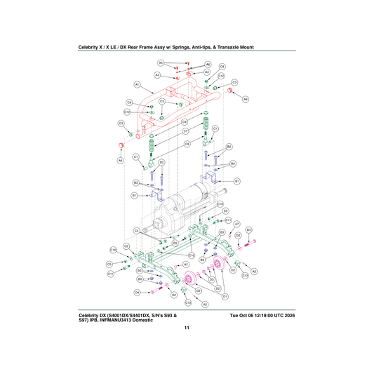 Pride Mobility DWR9565B048 sleeve rear strut yellow zinc m8.10 id x 10mm od x 19mm thk parts diagram