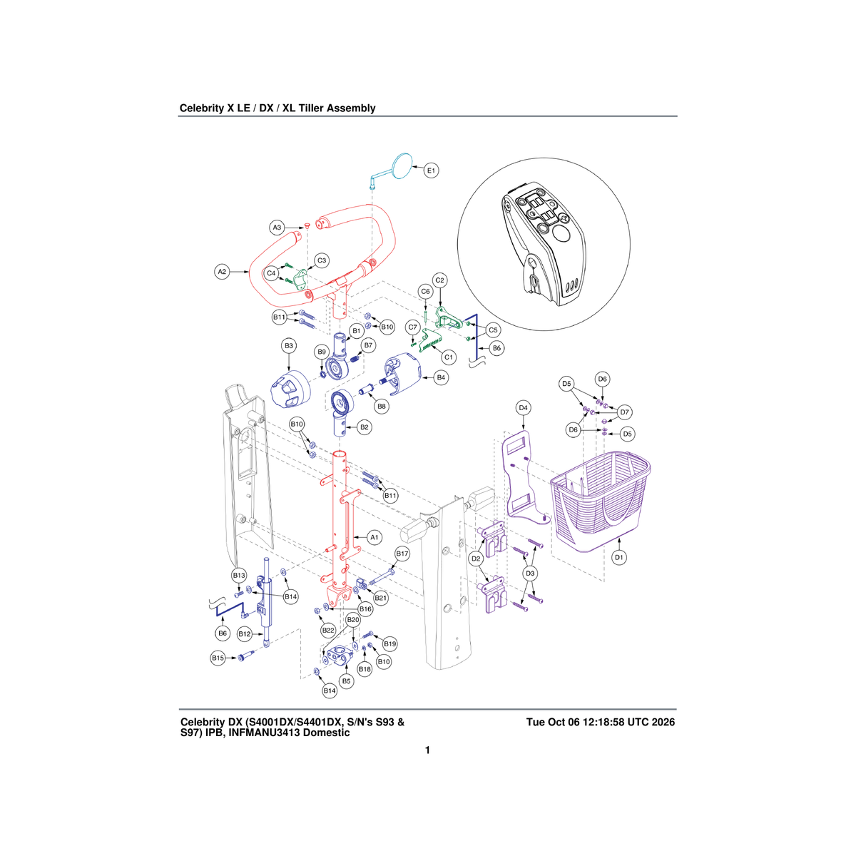 Pride Mobility DWR9565E043 tiller lower weldment delta black powdercoat parts diagram