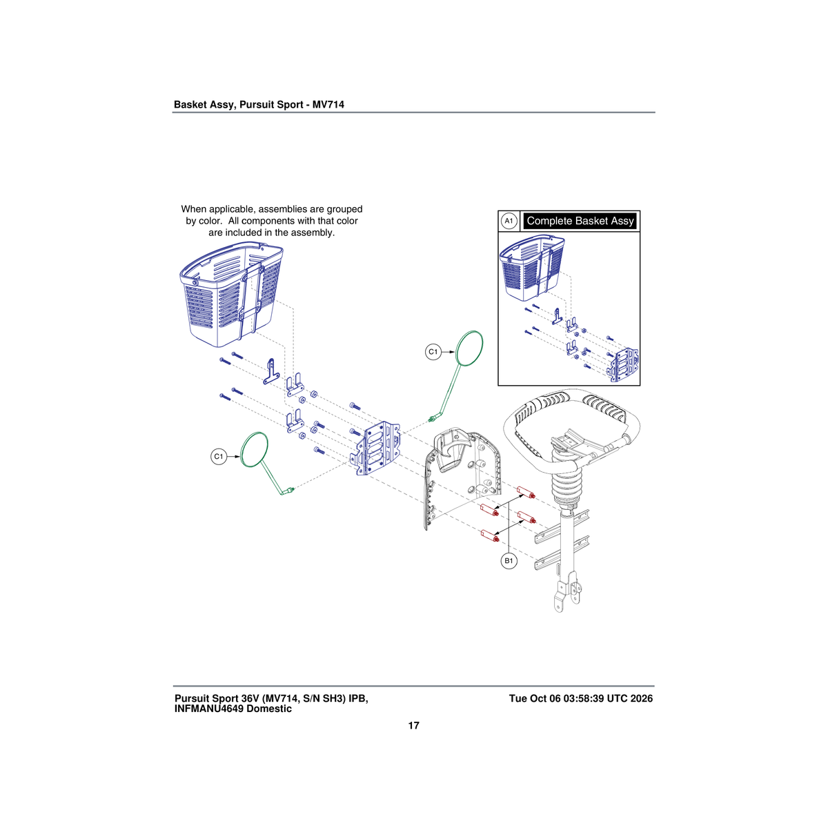 Pride Mobility DWR9761C036 basket bracket standoff mount c-9761-036 parts diagram