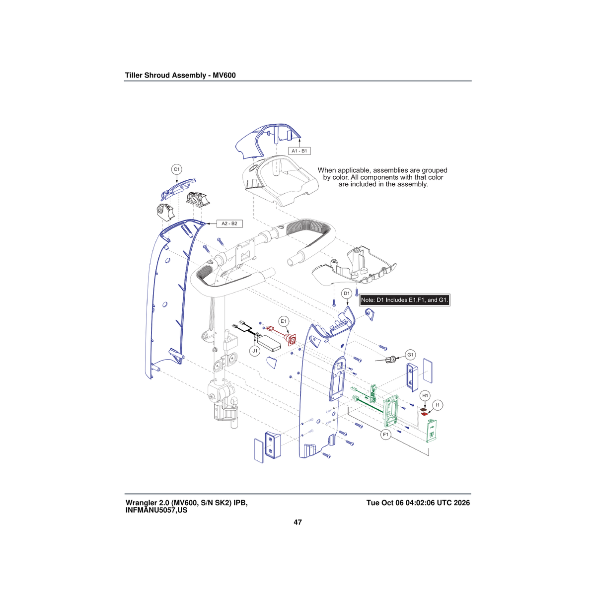 Pride Mobility DWR9763E019L shroud cover tiller painted desert sand matte abs parts diagram