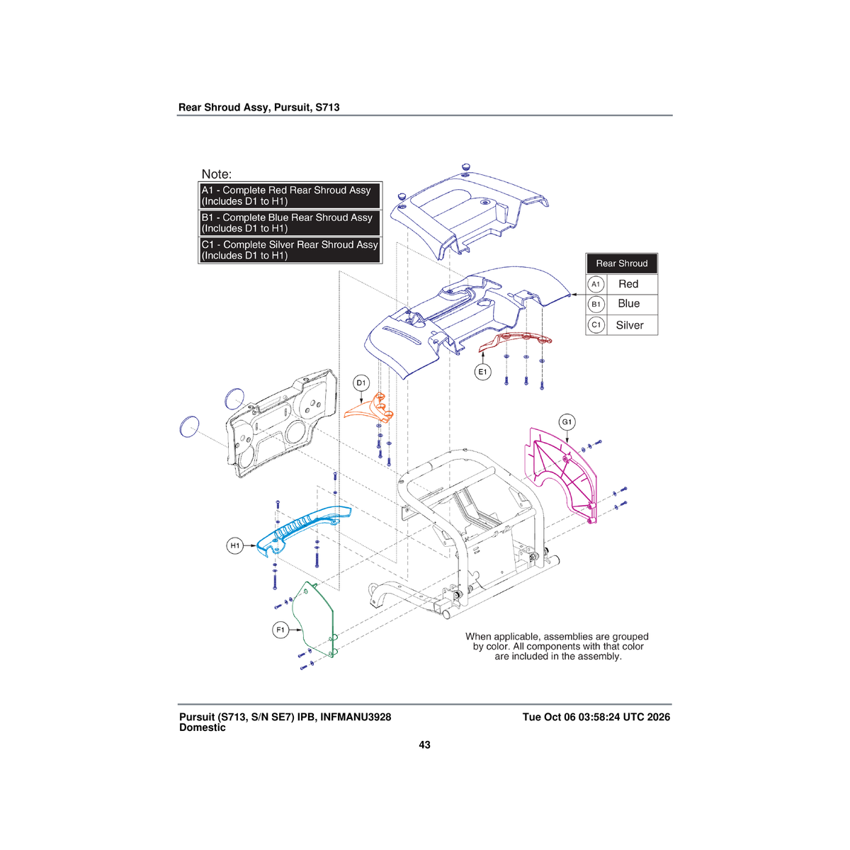 Pride Mobility DWR9763E025 shroud front interior fender black abs right e-9763-025 parts diagram
