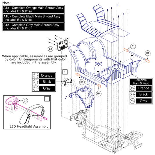 Pride Mobility DWR9763E039-TGY2-PGY5 shroud access cap gray parts diagram
