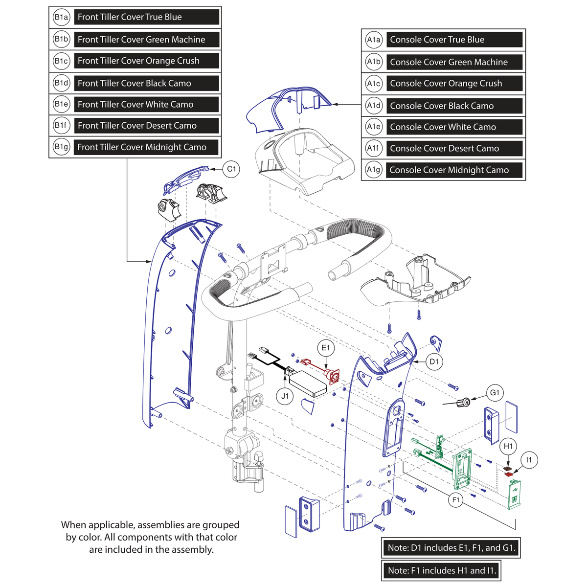 Pride Mobility DWR9763E056-WCM10-PCL2 tiller cover shroud white camo parts diagram