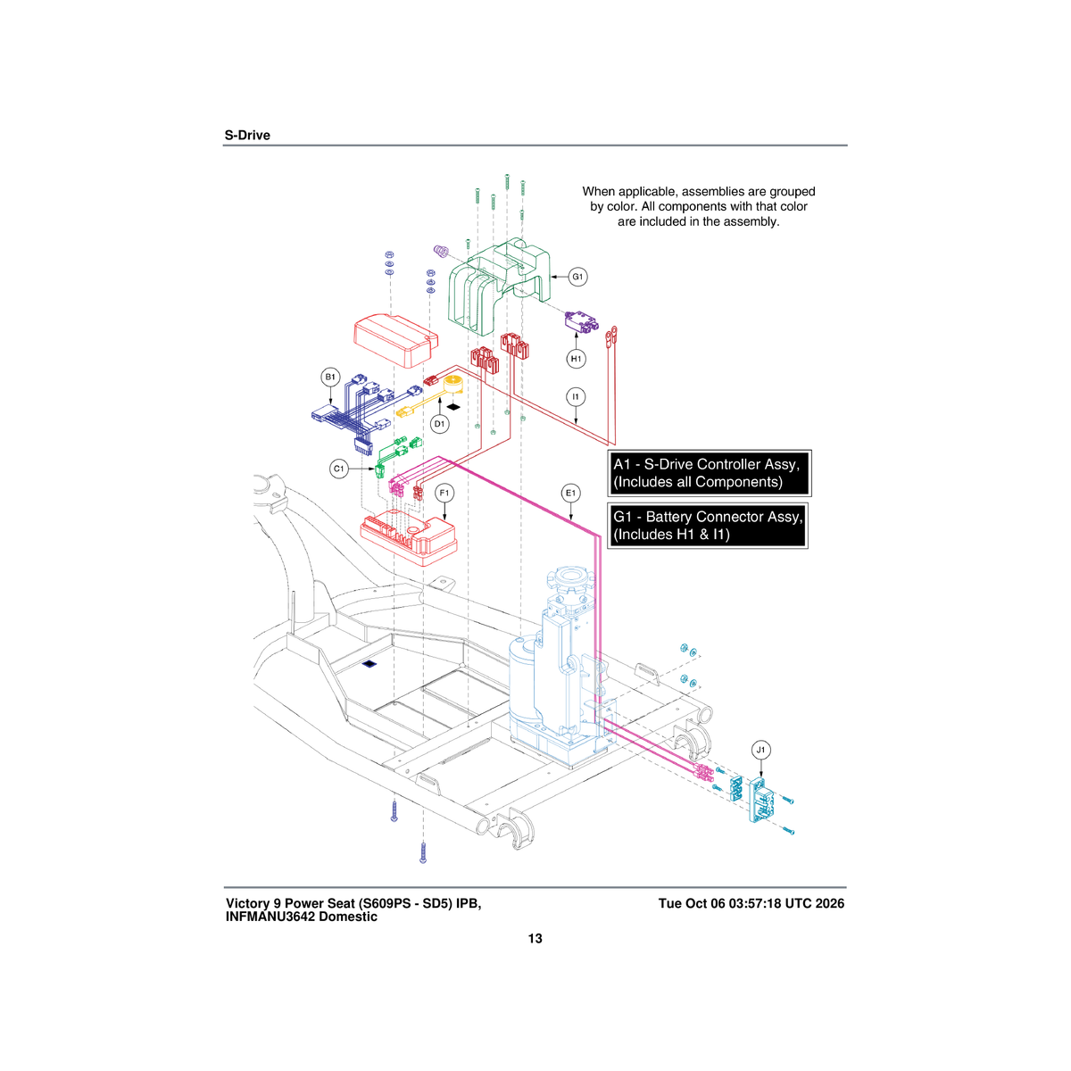 Pride Mobility DWR9966H031 harness controller interface with power seat victory parts diagram