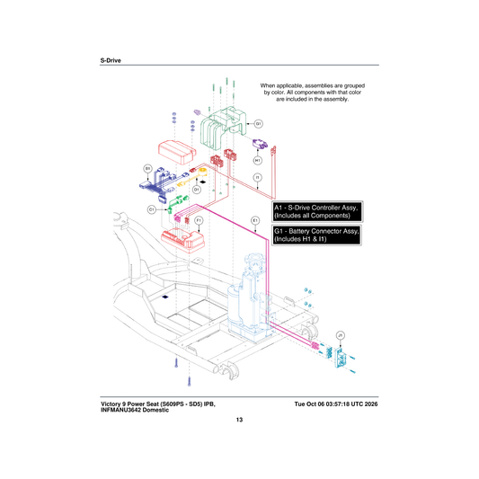 Pride Mobility DWR9966H031 harness controller interface with power seat victory parts diagram